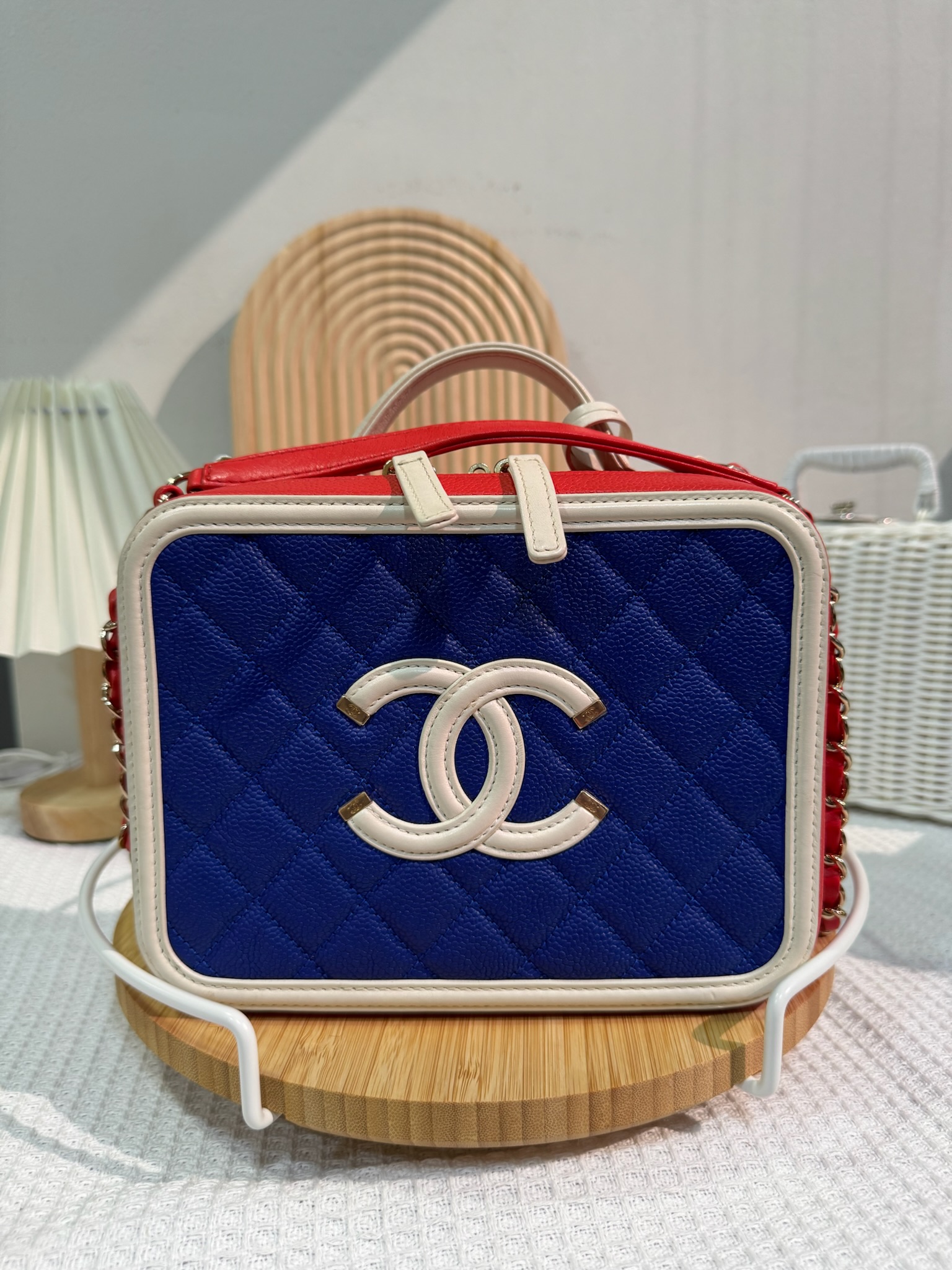 Chanel Vanity Case Blue and Red 95 New