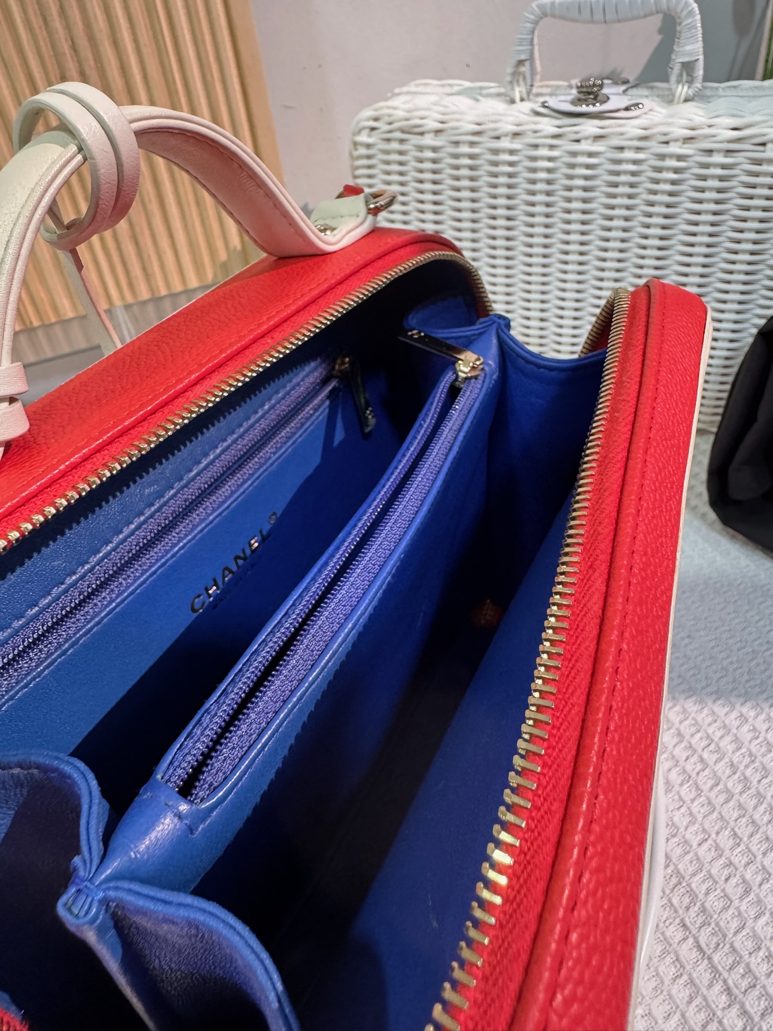Chanel Vanity Case Blue and Red 95 New - Image 8