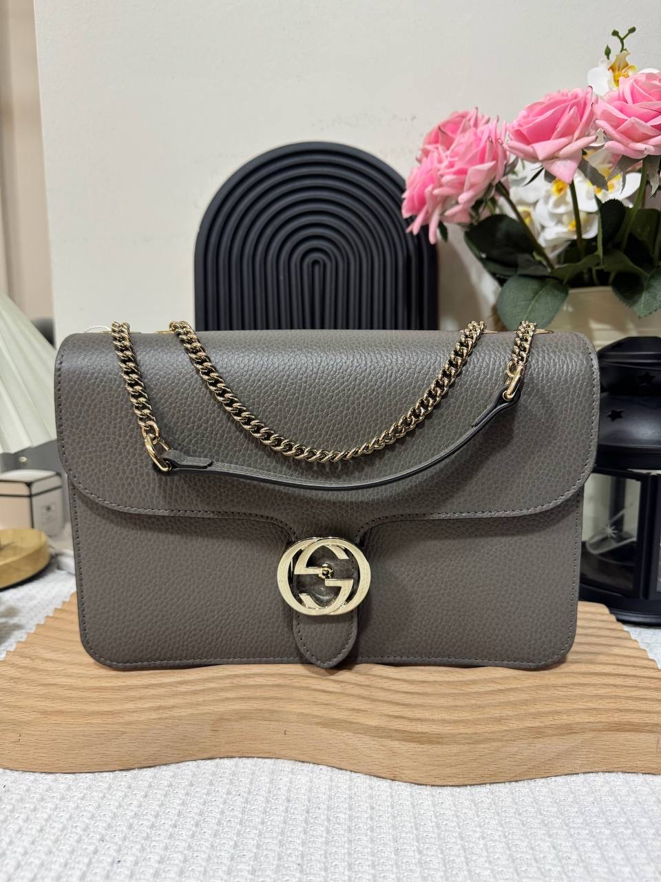 Gucci Interlocking Chain Bag Grey 95 New