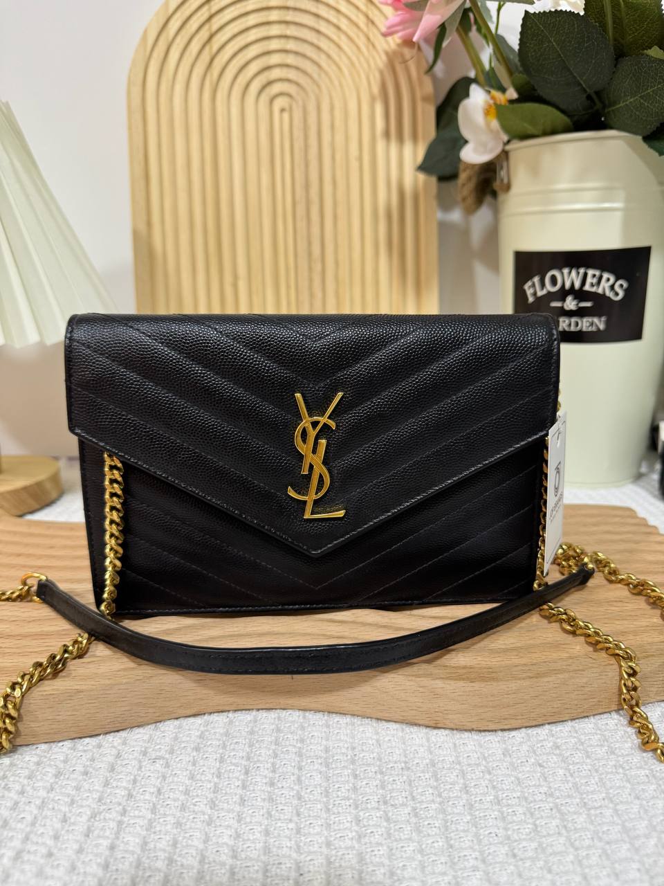 YSL Black Small Envelope WOC GHW 95 New