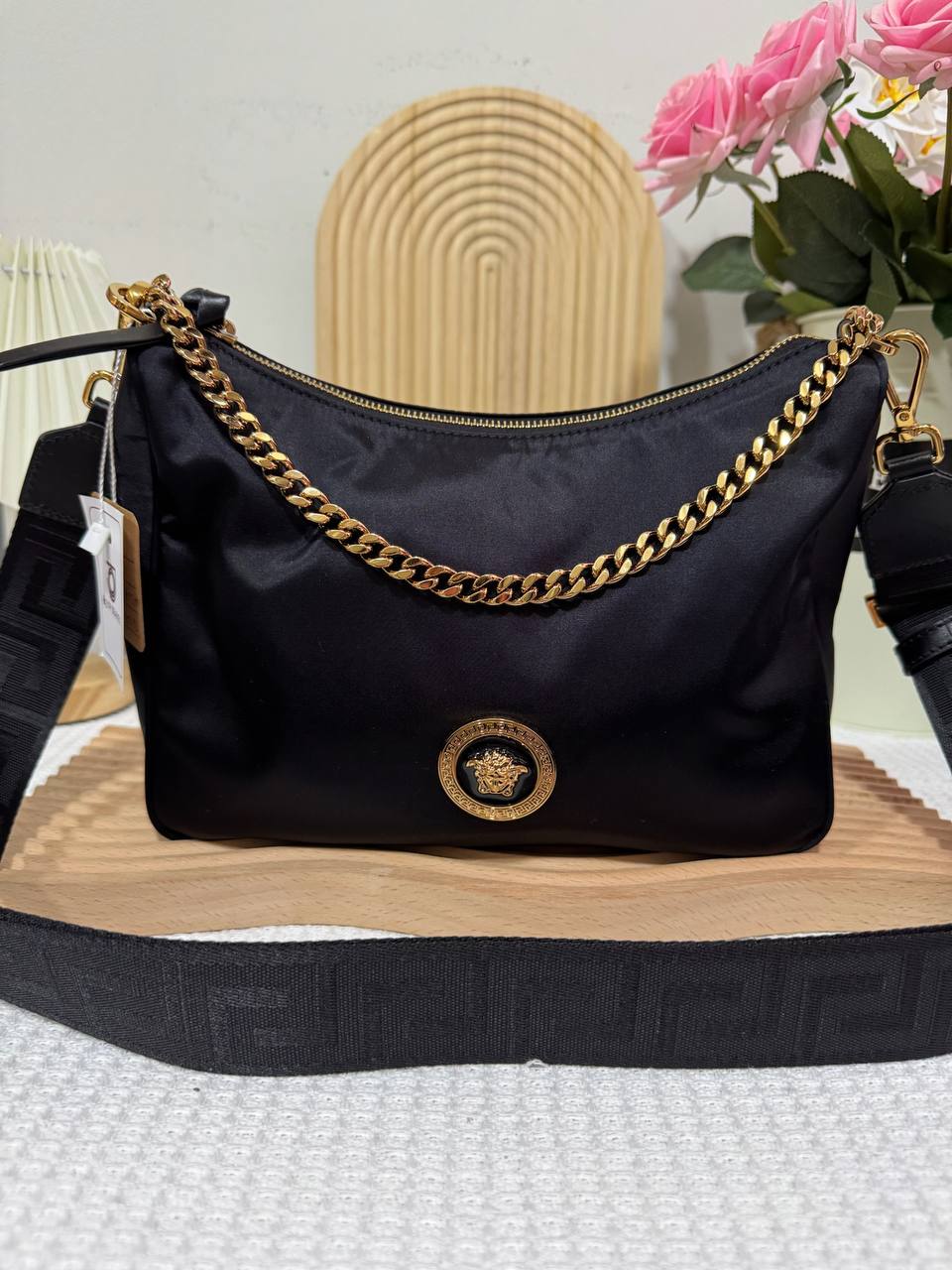 Versace Casual Nylon 2 ways bag with small pouch 100 New